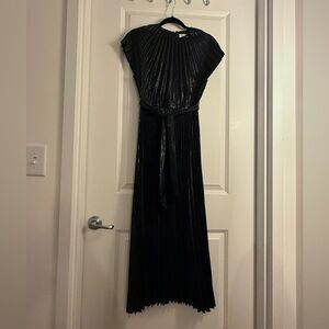 & Other Stories metallic pleated floor length dress